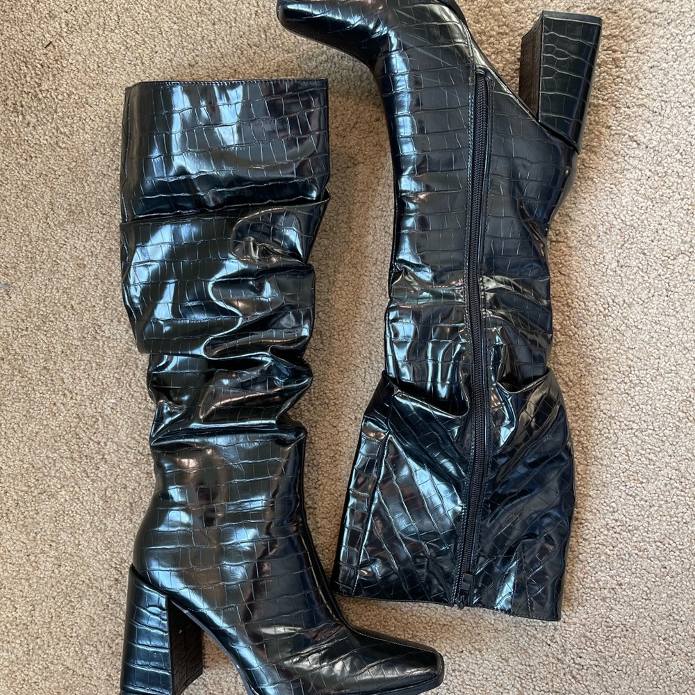 Faux leather knee high boots